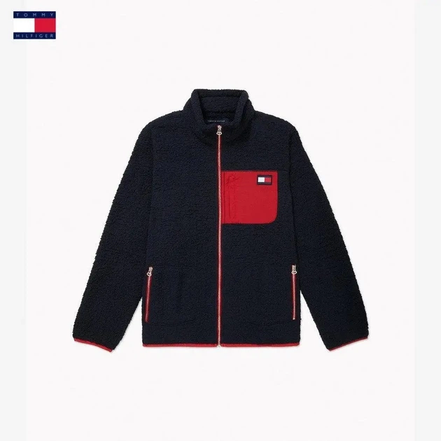Куртка Tommy Hilfiger, флісова, з переробленої шерпи, на блискавці, чорний, розмір S - изображение 1