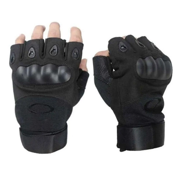 Перчатки тактические, (без пальцев, с кастеткой) защитные для военных M, Чорний - изображение 2