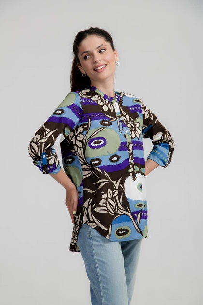 Женская блузка-рубашка абстракция XL синий 901-4 от продавца: Great ...