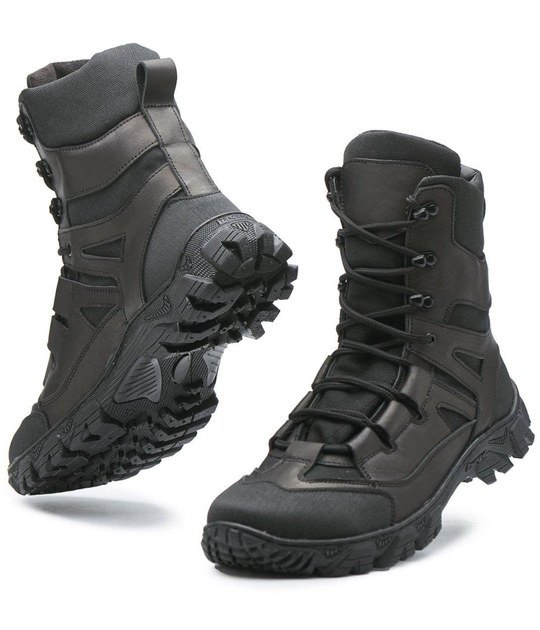 Берці демісезонні черевики тактичні чоловічі, туфлі тактичні чоловічі берці, натуральна шкіра та кордура, розмір 42, Bounce ar. SF-IF-1242, колір чорний - зображення 1