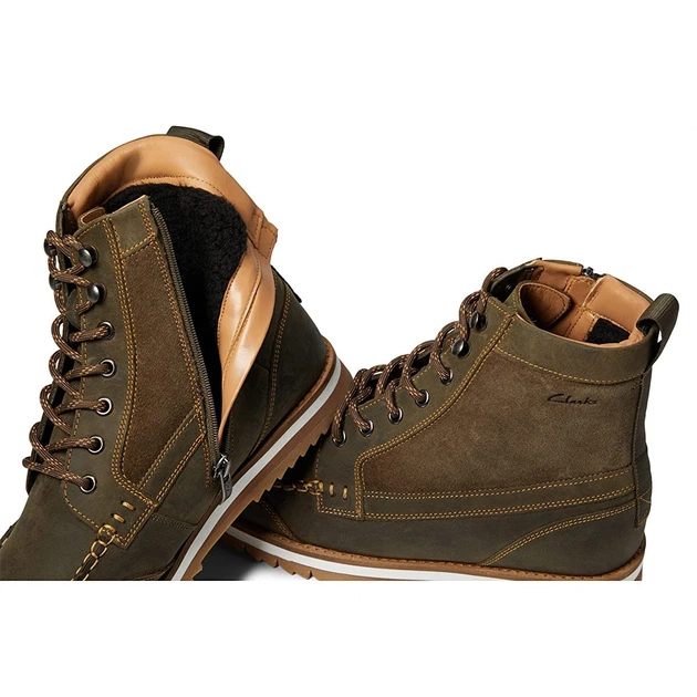 Clarks Durston Hi Warmlined, ダークオリーブオイリーレザー ウォームライン, 24.5 Ботинки Clarks Durston Hi Warmlined Dark Olive Oily Leather