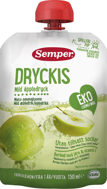Упаковка органічного напою Semper Dryckis Яблуко 150 мл х 10 шт. (17310100402049) - зображення 2