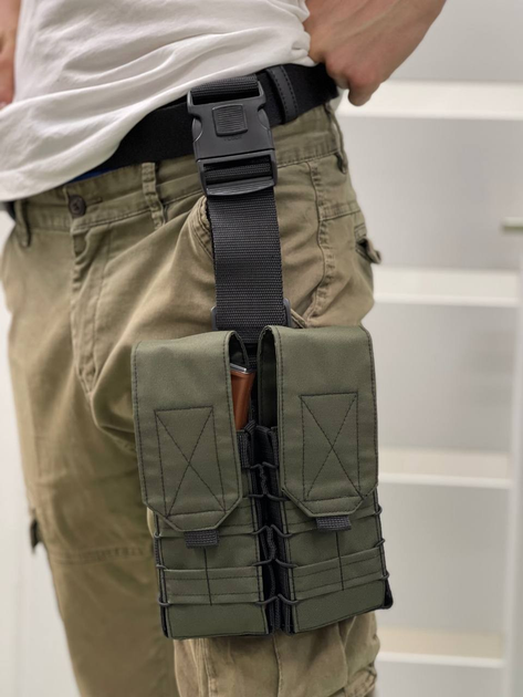 Підсумок на ногу HIMARS під 2 магазини АК закритий колір олива cartridge pouch olive - зображення 1