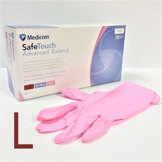 Перчатки нитриловые неопудренные розовые, размер L (100 шт/уп) Medicom EXTEND 3.2г. - изображение 1