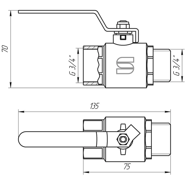 Кран шаровый прямой SELBA 3/4" с наружной-внутренней резьбой КР SL1505 - изображение 3