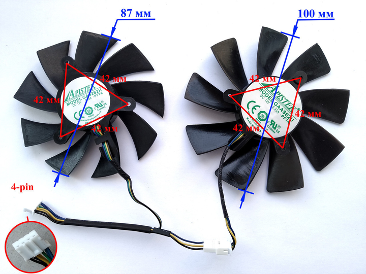 Вентилятор Apistek для видеокарты Zotac Mini GA92S2H GAA8S2U (FD9015U12S FD10015H12S) комплект 2 шт (№127) - изображение 4