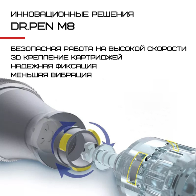 Дермапен Dr. Pen 6 Режимов + 2 Насадки Дермаштамп Для Фракционной Мезотерапии Электрический Мезороллер Для Лица М8 Серый - изображение 8