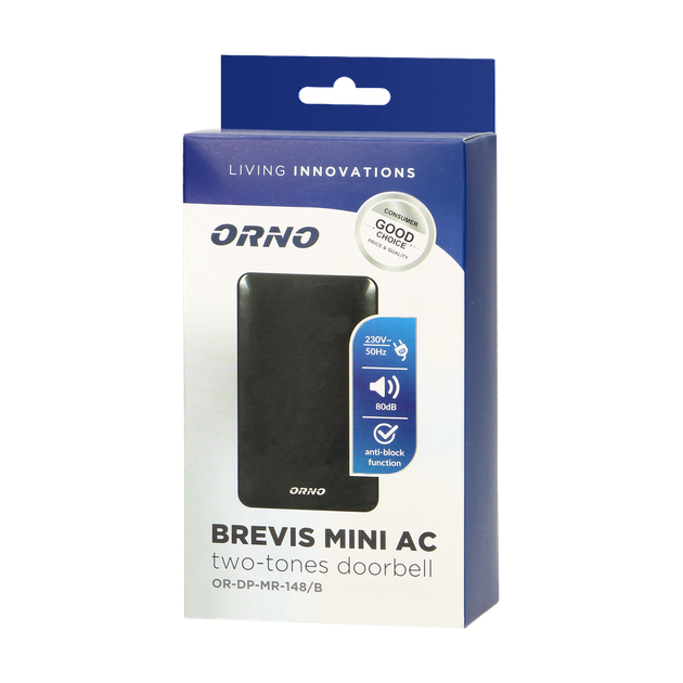 Дзвінок BREVIS MINI AC 2 тоновий чорний 220V OR-DP-MR-148/B ORNO - зображення 2