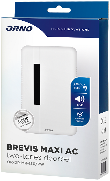 Дзвінок BREVIS MAXI AC 2тоновий OR-DP-MR-150/PW ORNO - Фото 2 Дзвінок BREVIS MAXI AC 2тоновий OR-DP-MR-150/PW ORNO - зображення 2