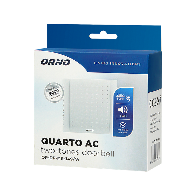 Дзвінок QUARTO AC 2 тоновий білий 230V OR-DP-MR-149/W ORNO - Фото 2 Дзвінок QUARTO AC 2 тоновий білий 230V OR-DP-MR-149/W ORNO - зображення 2