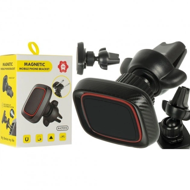 Магнітний тримач для телефону Magnetic H-CT213 (клейка основа 3М, автотримач, в решітку, смартфона, на дефлектор) - Чорний - зображення 5