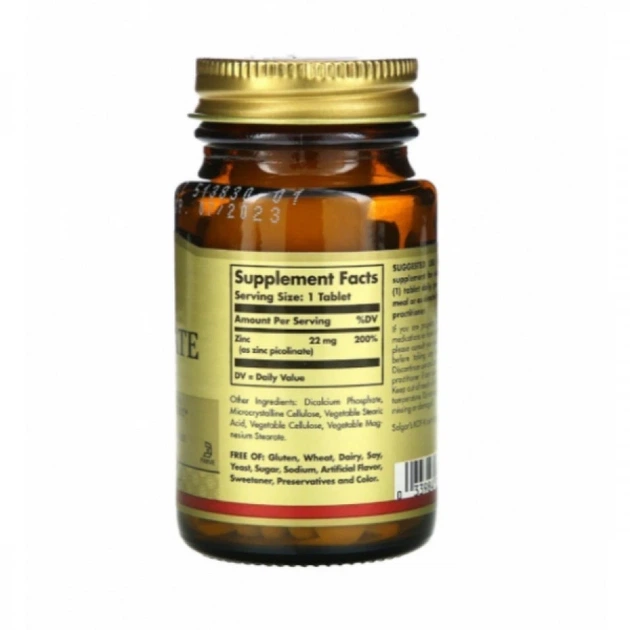 Піколінат цинку (Zinc Picolinate), Solgar, 100 таблеток (SOL-03725) - зображення 2