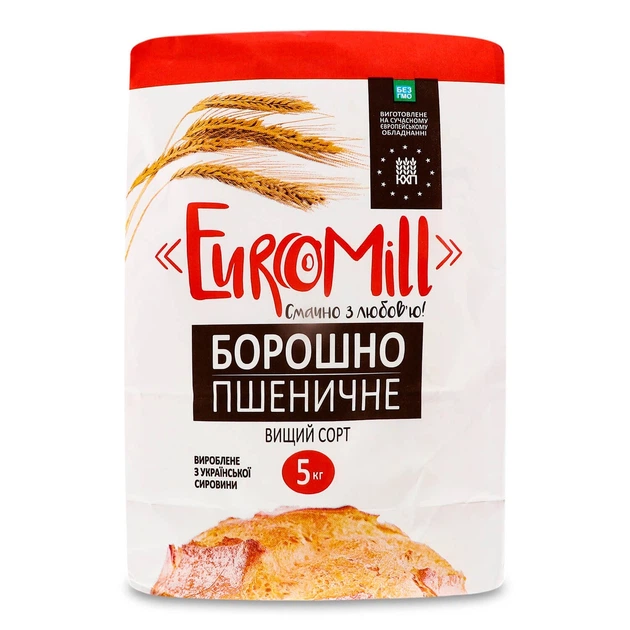 Борошно EuroMill пшеничне в/г, 5кг - Фото 1 Борошно EuroMill пшеничне в/г, 5кг - зображення 1