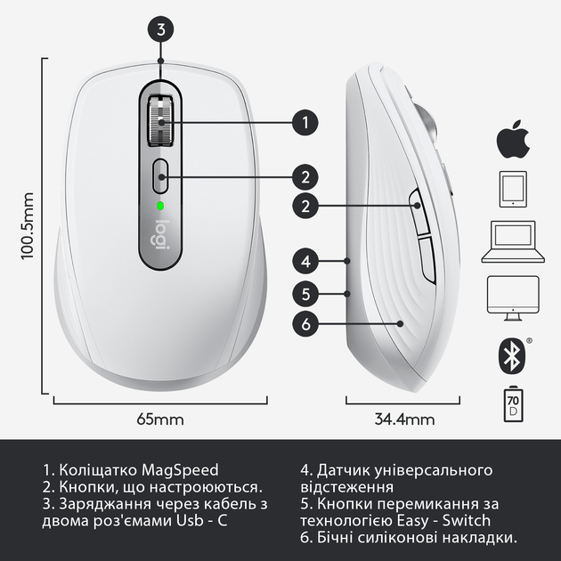 Мышь Logitech MX Anywhere 3 for Mac Pale Grey (910-005991) - изображение 6
