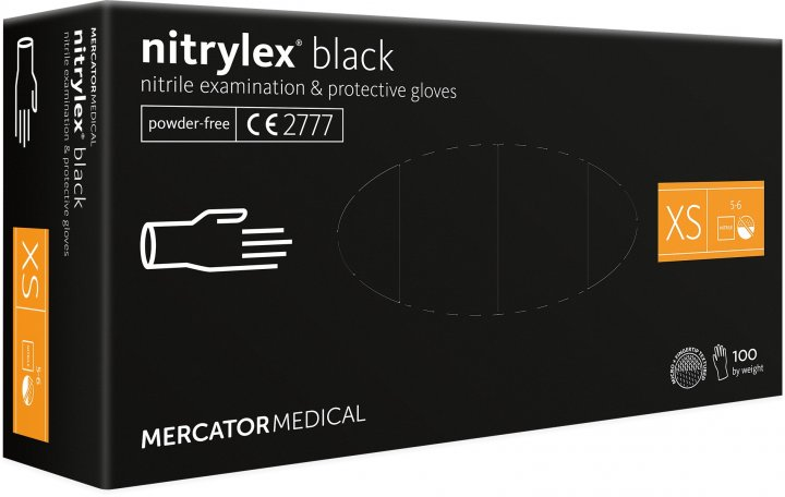 Перчатки нитриловые Mercator Medical nitrylex (100 шт), размер XS, чёрные - изображение 1