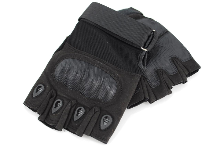 Тактичні рукавички без пальців з карбоновими накладками 9068_M_Black - зображення 2