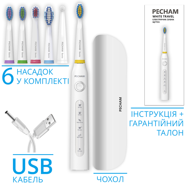 Электрическая зубная щетка PECHAM White Travel PC-081 (0290119080509) - изображение 3