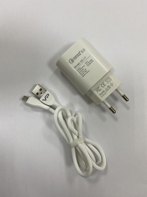 Мережевий зарядний пристрій Veron AD17C Home Charger Set 3A USB Micro Cable White - зображення 1