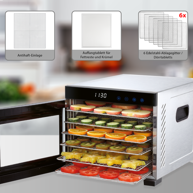 Дегидратор для сушки продуктов 6 секций 650 Вт нержавеющая сталь ProfiCook FK-1219 - изображение 8