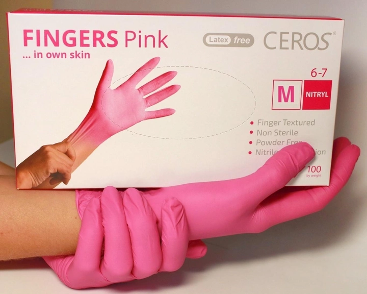 Перчатки нитриловые Ceros размер М розовые 100 шт (00270) - изображение 1