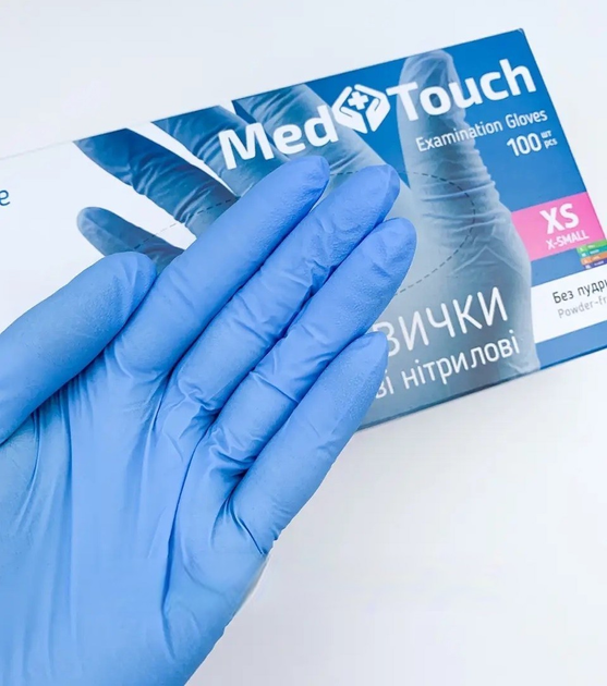 Рукавиці нітрилові MedTouch розмір XS блакитні 100 шт - зображення 1