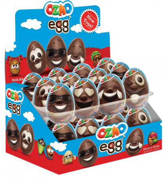 Упаковка яиц Ozmo Egg Faces с молочным шоколадом и сюрпризом 20г х 24 ...