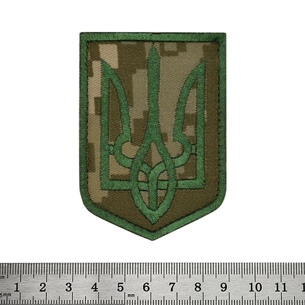 Нашивка на липучці Герб України (зелений Тризуб, цифровий камуфляж) - зображення 2