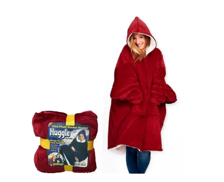 Плед толстовка с капюшоном и рукавами Huggle Hoodie оверсайз Бордовый One Size - изображение 3