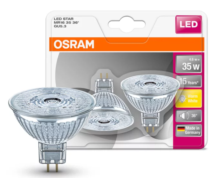 Рефлекторная светодиодная лампа osram 3.8w/12v/350lm/2700K/36°/GU5.3 (4058075431270) осрам - изображение 2