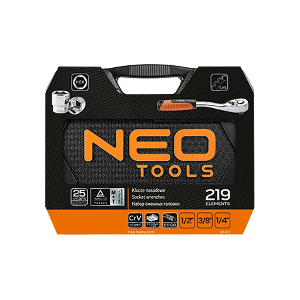 Набор инструментов NEO Tools 1/2", 3/8" и 1/4" 219 предметов в кейсе - изображение 13
