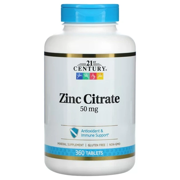 Вітаміни 21st Century Zinc Citrate 50 мг 360 таблеток - Фото 1 Вітаміни 21st Century Zinc Citrate 50 мг 360 таблеток - зображення 1