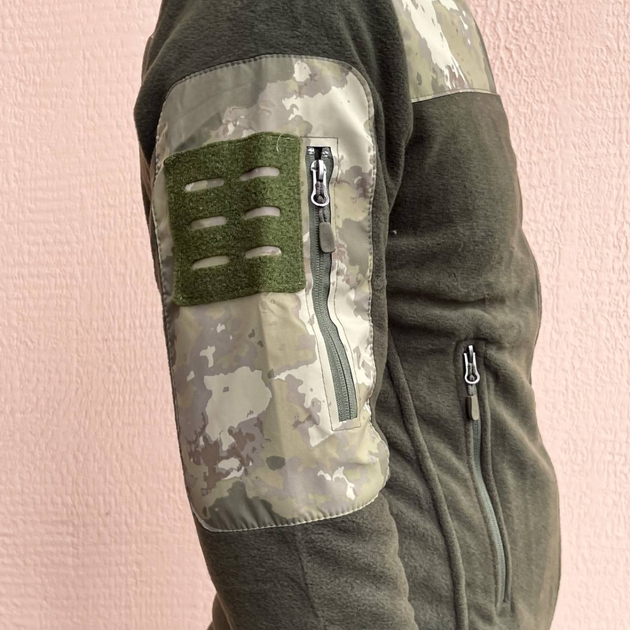 Кофта флисовая мужская военная тактическая с липучками под шевроны ВСУ (ЗСУ) Мультикам Турция XL 7123 хаки - изображение 2