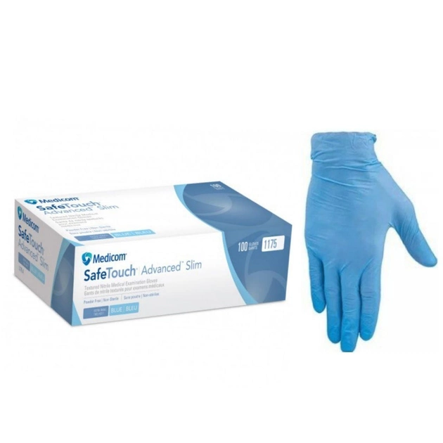 Рукавички нітрилові Medicom SafeTouch® Slim Blue текстуровані без пудри блакитні розмір XS (4,2 г.) - зображення 1