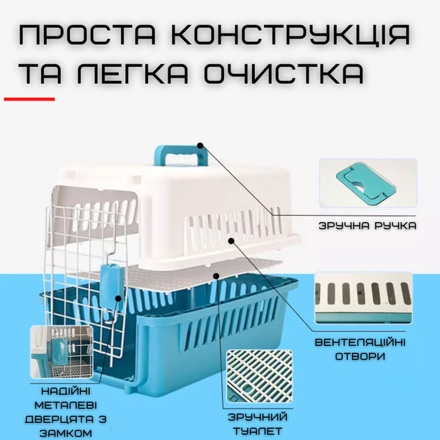 Переноска Контейнер Для Кошек и Собак 48*32*30 см Для Авиа Перелётов и Транспортировки Животных с Металлическими Креплениями и Дверью + Замок до 9 кг - изображение 2