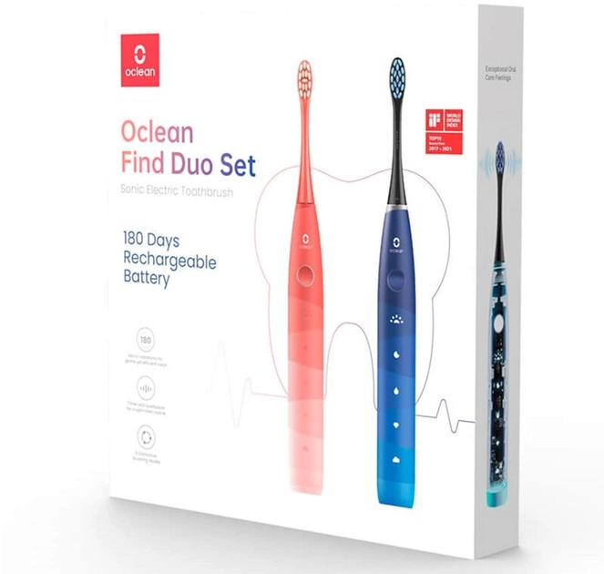 Електрична зубна щітка Oclean Find Duo Set Red and Blue (2 шт) - зображення 17
