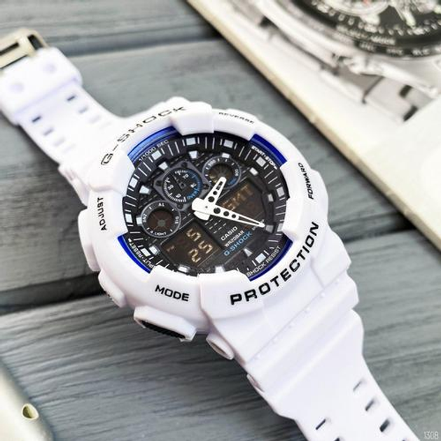 Casio G Shock GA 100 White Blue Black