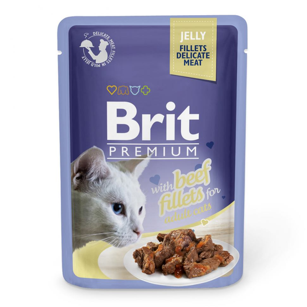 Влажный корм Brit Premium Cat Beef Fillets Jelly pouch для кошек (филе ...
