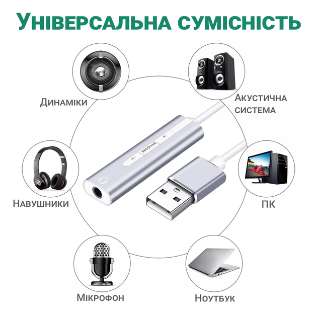 Наружная USB звуковая карта Addap ESC-01, 3,5 мм mini Jack с регулятором громкости и плеером - изображение 7