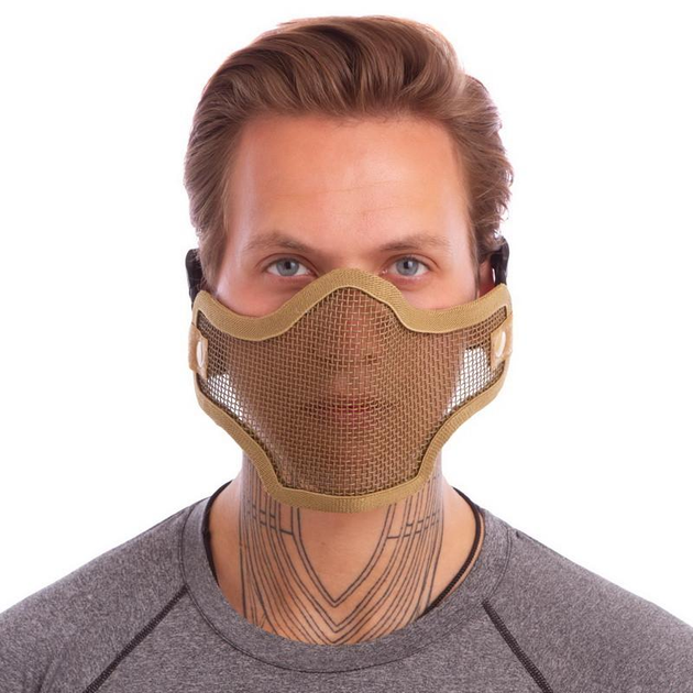 Маска защитная пол-лица из стальной сетки для пейнтбола Zelart CM01 Khaki - изображение 2