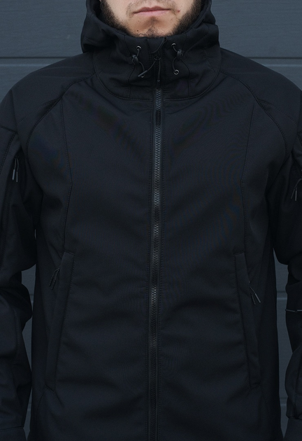 Куртка тактическая на молнии с капюшоном soft shell M oborona black - изображение 2