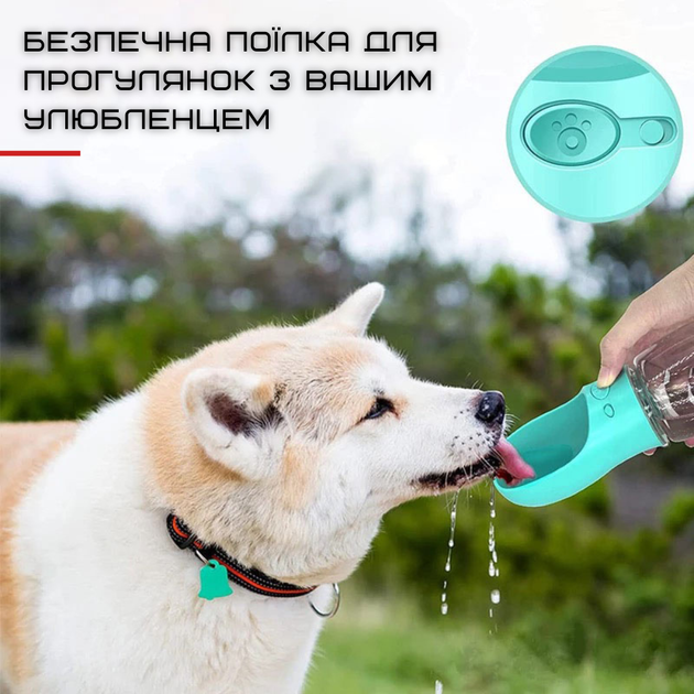 Поїлка Для Собак Портативна Прогулянкова Пляшечка Питна 350 мл М'ятна - зображення 2