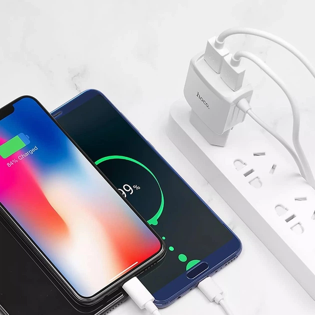 Зарядное устройство для телефона Hoco C59A 2USB с кабелем MicroUSB белый, адаптер для зарядки телефонов (1009405-White) - изображение 5