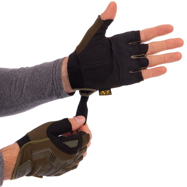 Защитные тактические военные перчатки без пальцев MECHANIX для рыбалки охоты оливковые АН5628 размер XL - изображение 1