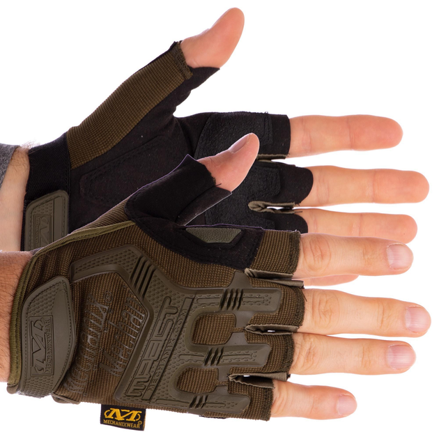 Защитные тактические военные перчатки без пальцев MECHANIX для рыбалки охоты оливковые АН5628 размер XL - изображение 2