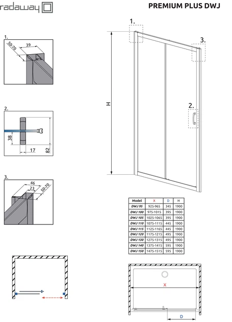 Душевая дверь RADAWAY Premium Plus DWJ 140 фабрик (33323-01-06N) - изображение 3