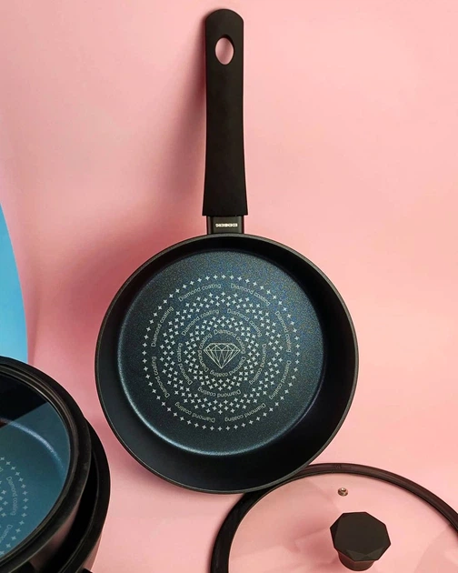 Глибока сковорідка з кришкою 28см 3.7л із алмазним антипригарним покриттям Edenberg EB-3493 - зображення 4