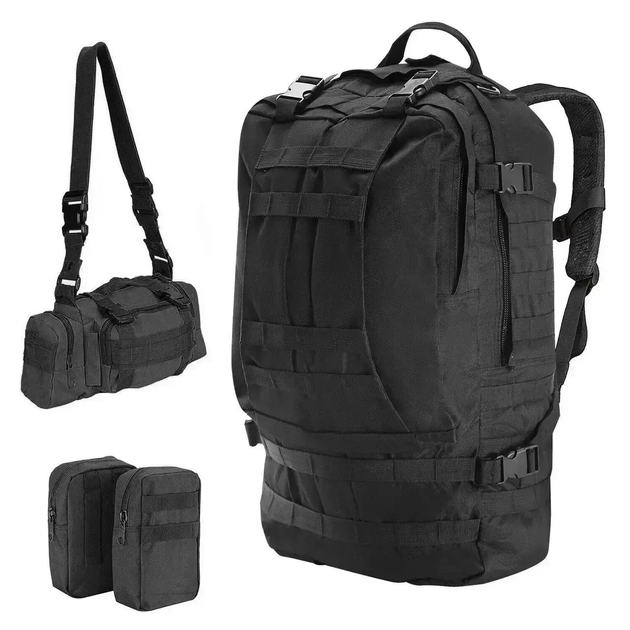 Чоловічий рюкзак тактичний з підсумками "B08 - Чорний" 55л, бойовий і туристичний рюкзак (VS7005340) - зображення 2