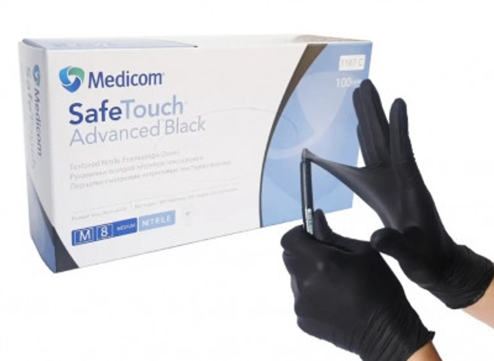 Перчатки нитриловые текстурированные SafeTouch Advanced Black Черный (5.0 г) размер M (00134) - изображение 1