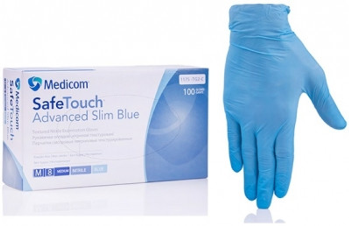Перчатки нитриловые текстурированные SafeTouch Advanced Slim Blue Голубой (3,6 г) размер M (00127) - изображение 1