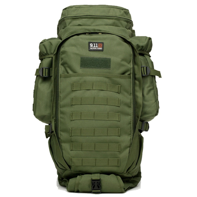 Рюкзак тактический армейский с отделением для оружия 9.11 для охоты и рыбалки хаки зеленый 70 л - изображение 1
